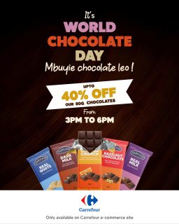 Guys! Leo ni World Chocolate Day and we have crazy offers.

Get 40% OFF your favourite Dairyland chocolates on the Carrefour e-commerce store today from 3 PM–6 PM.

Happy World Chocolate Day!
Na mkaerada msimiss offer ya leo.

#DairylandKe #WorldChocolateDay #CraftedHappiness